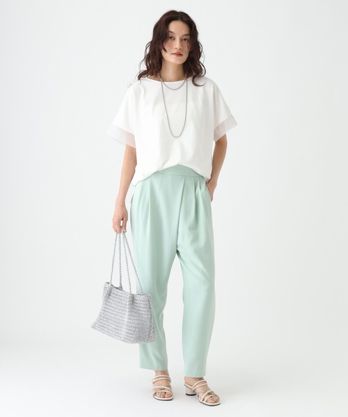 Elura（エルーラ）の「≪接触冷感≫異素材コンビフレンチT≪接触冷感≫/670097（Tシャツ/カットソー・レディース・ブラック/ホワイト/ダークブラウン・FREE）」の5枚目の写真