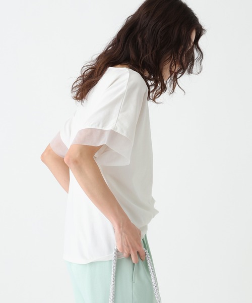 Elura（エルーラ）の「≪接触冷感≫異素材コンビフレンチT≪接触冷感≫/670097（Tシャツ/カットソー・レディース・ブラック/ホワイト/ダークブラウン・FREE）」の4枚目の写真