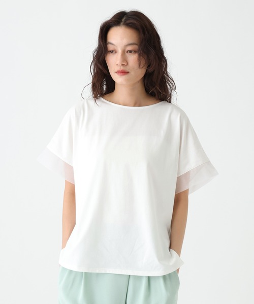 Elura（エルーラ）の「≪接触冷感≫異素材コンビフレンチT≪接触冷感≫/670097（Tシャツ/カットソー・レディース・ブラック/ホワイト/ダークブラウン・FREE）」の13枚目の写真