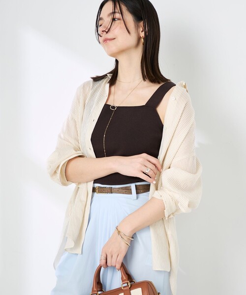 NOLLEY’S Sophi（ノーリーズソフィ）の「ウォッシャブルACARライトストライプ3WAYオーバーシャツ（シャツ/ブラウス・レディース・グリーン系その他3/ベージュ系その他3/ブルー系その他3・38）」の19枚目の写真