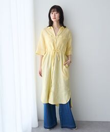 シャツワンピース（イエロー/黄色系・リネン・麻）ファッション通販