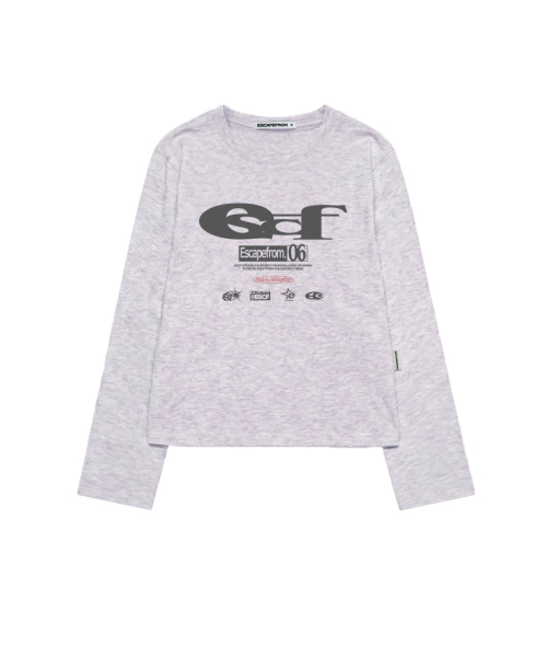 ESCAPEFROM（エスケープフロム）の「ESCFロゴコラージュプリントスタンダードフィットロングスリーブ[2color]（Tシャツ/カットソー・レディース・ブルー/ピンク・MEDIUM/LARGE）」の3枚目の写真