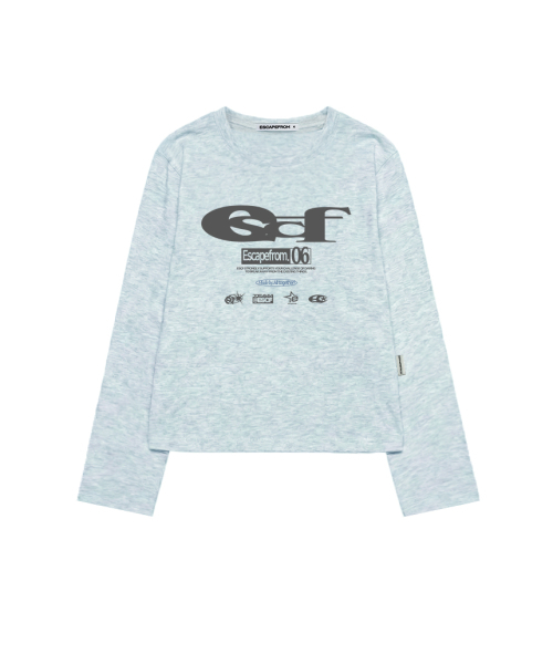 ESCAPEFROM（エスケープフロム）の「ESCFロゴコラージュプリントスタンダードフィットロングスリーブ[2color]（Tシャツ/カットソー・レディース・ブルー/ピンク・MEDIUM/LARGE）」の4枚目の写真