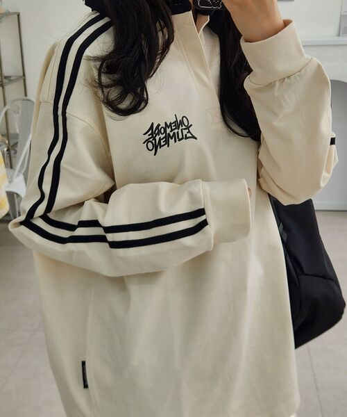 ELIMENO(エリメノ)の「EL ONEMORE スモールロゴトラックカラーTシャツ 2カラー(Tシャツ/カットソー・メンズ・ブラック/アイボリー・1/2/3)」の4枚目の写真