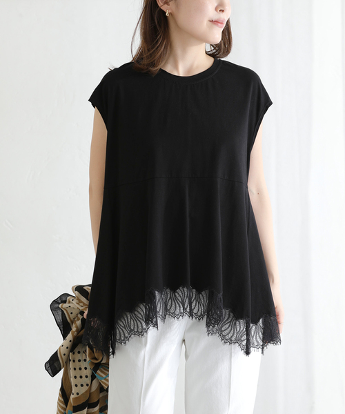 La TOTALITE(ラトータリテ)の「【洗える】CHIGNON/シニヨン レースフレンチカットソー(Tシャツ/カットソー・レディース・ホワイト/ブラック・FREE)」の2枚目の写真