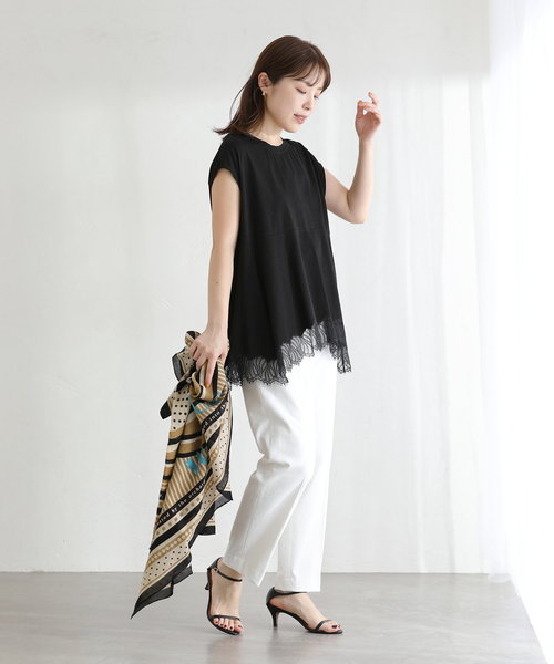 La TOTALITE(ラトータリテ)の「【洗える】CHIGNON/シニヨン レースフレンチカットソー(Tシャツ/カットソー・レディース・ホワイト/ブラック・FREE)」の4枚目の写真