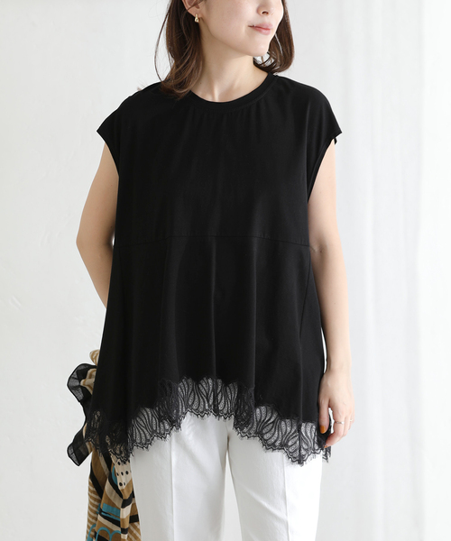 La TOTALITE(ラトータリテ)の「【洗える】CHIGNON/シニヨン レースフレンチカットソー(Tシャツ/カットソー・レディース・ホワイト/ブラック・FREE)」の5枚目の写真