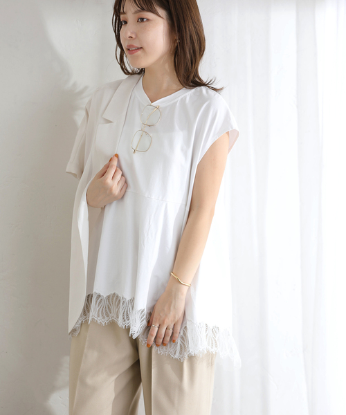 La TOTALITE(ラトータリテ)の「【洗える】CHIGNON/シニヨン レースフレンチカットソー(Tシャツ/カットソー・レディース・ホワイト/ブラック・FREE)」の9枚目の写真