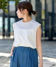 【RONEL】(接触冷感・UVカット)ラッシュノースリーブトップス