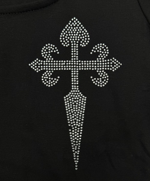 ATMARK(アットマーク)の「《2サイズ展開 / LADIES 》クロスラインストーン ショート丈Tシャツ(Tシャツ/カットソー・レディース・ホワイト/ブラック・L/M)」の3枚目の写真