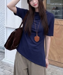 半袖トップス レディース アシンメトリー ドレープデザイン タイトカットソー