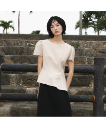 Unbalance Frill Blouse [Beige]