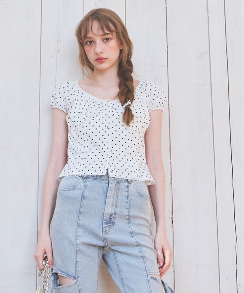 Heather(ヘザー)の「アソートパフスリーブブラウス(半袖) 880265(シャツ/ブラウス・レディース・ドット/ホワイト系その他/オフホワイト・FREE)」の4枚目の写真