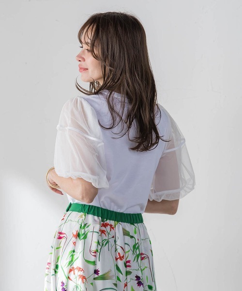 Viaggio Blu(ビアッジョブルー)の「【KEITA KAWASAKI × Viaggio Bluコラボ】袖チュールプリントTシャツ(Tシャツ/カットソー・レディース・ホワイト系その他・L)」の14枚目の写真