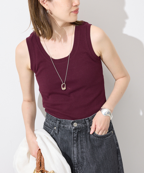 SLOBE IENA(スローブイエナ)の「《シリーズあり》コットンリブタンクトップ(タンクトップ・レディース・チャコールグレー/ホワイト/ピンク/ボルドー・FREE)」の22枚目の写真