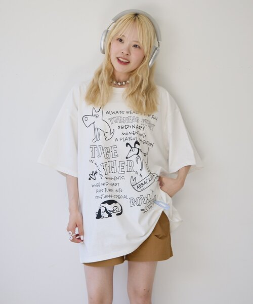 CIAOPANIC TYPY(チャオパニックティピー)の「【UNISEX】アソート落書きBIGロゴTEE(Tシャツ/カットソー・レディース・ホワイト/ホワイト系その他/ネイビー・ONE SIZE)」の16枚目の写真