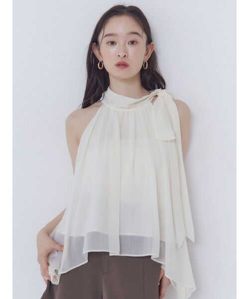 LAGUNAMOON(ラグナムーン)の「アメスリボータイブラウス 【夏服】 【オフィスカジュアル】【シアートップス】(シャツ/ブラウス・レディース・ラベンダー/ブラウン/アイボリー・FREE)」の2枚目の写真