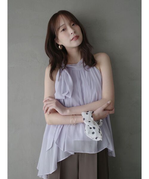 LAGUNAMOON(ラグナムーン)の「アメスリボータイブラウス 【夏服】 【オフィスカジュアル】【シアートップス】(シャツ/ブラウス・レディース・ラベンダー/ブラウン/アイボリー・FREE)」の5枚目の写真