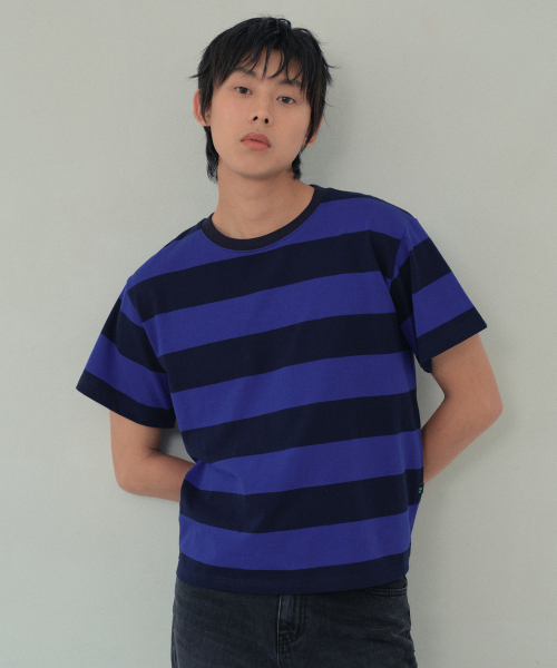 WEDNESDAY OASIS(ウェンズデーオアシス)の「メロンストライプ半袖Tシャツ_BLUE(WB6TP26)(Tシャツ/カットソー・メンズ・ブルー・MEDIUM/LARGE)」の2枚目の写真