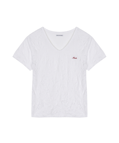 NICK&NICOLE(ニックアンドニコール)の「WRINKLE V-NECK TOP_WHITE(Tシャツ/カットソー・レディース・その他・FREE)」の1枚目の写真
