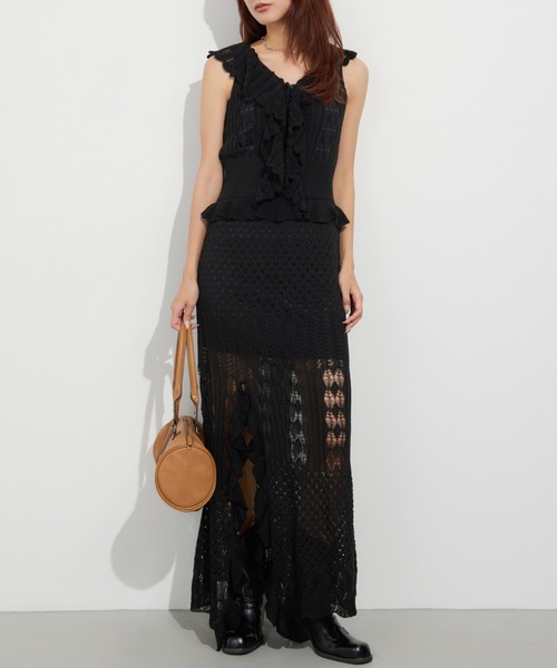 SLY(スライ)の「LACE KNITTING CAMI L/OP レースニッティングキャミロングワンピース 夏服 秋服(ワンピース・レディース・ブラック/アイボリー・FREE)」の2枚目の写真