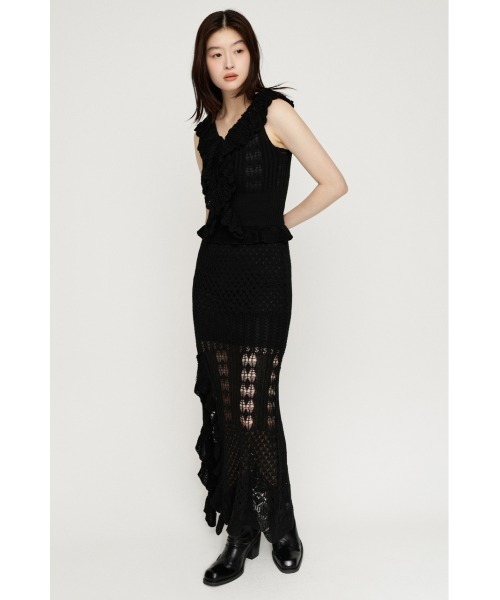 SLY(スライ)の「LACE KNITTING CAMI L/OP レースニッティングキャミロングワンピース 夏服 秋服(ワンピース・レディース・ブラック/アイボリー・FREE)」の6枚目の写真