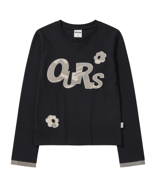 OURSAYSOUR(アワーセイアワー)の「OURS カモアプリケロングスリーブブラック(Tシャツ/カットソー・レディース・ブラック・MEDIUM/LARGE)」の1枚目の写真