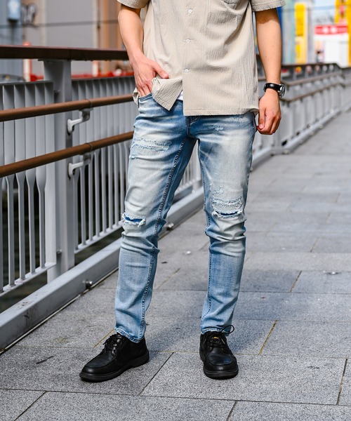 adamsJUGGLER(アダムスジャグラー)の「RTEGアーティザンリペアデニムロングパンツ(デニムパンツ・メンズ・ライトインディゴブルー/インディゴブルー・M/L)」の2枚目の写真