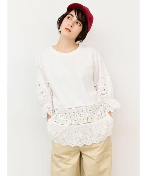 Samansa Mos2（サマンサ モスモス）の「【汗染み防止】レース切替トップス（Tシャツ/カットソー・レディース・ブラウン/ブラック/レッド/オフホワイト・F）」の15枚目の写真