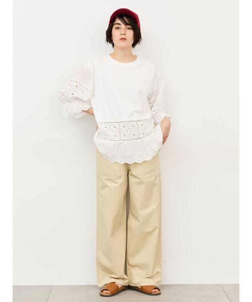 Samansa Mos2（サマンサ モスモス）の「【汗染み防止】レース切替トップス（Tシャツ/カットソー・レディース・ブラウン/ブラック/レッド/オフホワイト・F）」の19枚目の写真