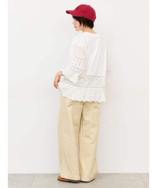 Samansa Mos2（サマンサ モスモス）の「【汗染み防止】レース切替トップス（Tシャツ/カットソー・レディース・ブラウン/ブラック/レッド/オフホワイト・F）」の21枚目の写真