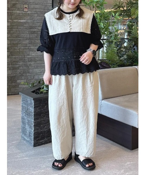 Samansa Mos2（サマンサ モスモス）の「【汗染み防止】レース切替トップス（Tシャツ/カットソー・レディース・ブラウン/ブラック/レッド/オフホワイト・F）」の5枚目の写真