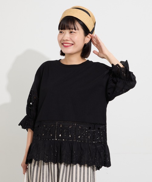 Samansa Mos2（サマンサ モスモス）の「【汗染み防止】レース切替トップス（Tシャツ/カットソー・レディース・ブラウン/ブラック/レッド/オフホワイト・F）」の10枚目の写真