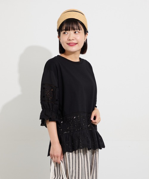 Samansa Mos2（サマンサ モスモス）の「【汗染み防止】レース切替トップス（Tシャツ/カットソー・レディース・ブラウン/ブラック/レッド/オフホワイト・F）」の11枚目の写真