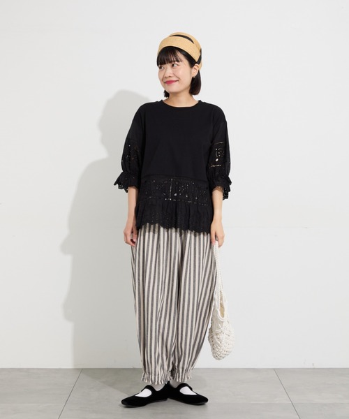 Samansa Mos2（サマンサ モスモス）の「【汗染み防止】レース切替トップス（Tシャツ/カットソー・レディース・ブラウン/ブラック/レッド/オフホワイト・F）」の12枚目の写真