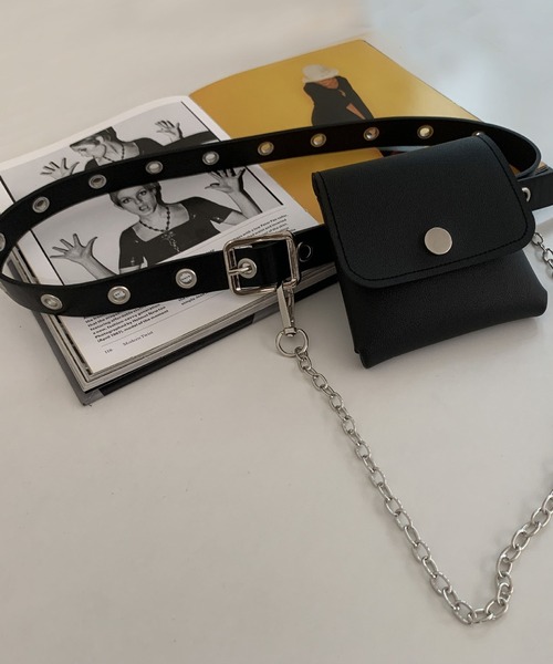 c.u.l（シーユーエル）の「チェーン付き ハトメベルト フェイクレザー ウエストポーチ cula1626（ボディバッグ/ウエストポーチ・レディース・ブラック・FREE）」の5枚目の写真