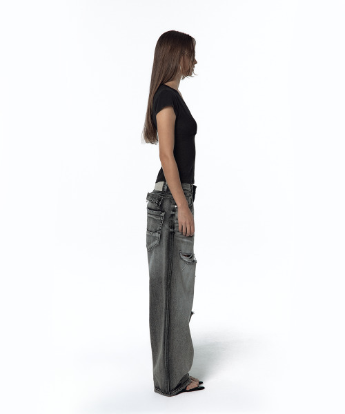 KASHIKO(カシコ)の「Milk Ripped Wide Jeans Light Gray(デニムパンツ・レディース・その他・MEDIUM/SMALL)」の8枚目の写真