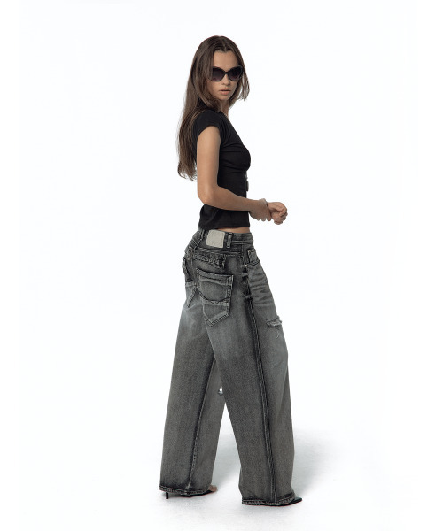 KASHIKO(カシコ)の「Milk Ripped Wide Jeans Light Gray(デニムパンツ・レディース・その他・MEDIUM/SMALL)」の10枚目の写真