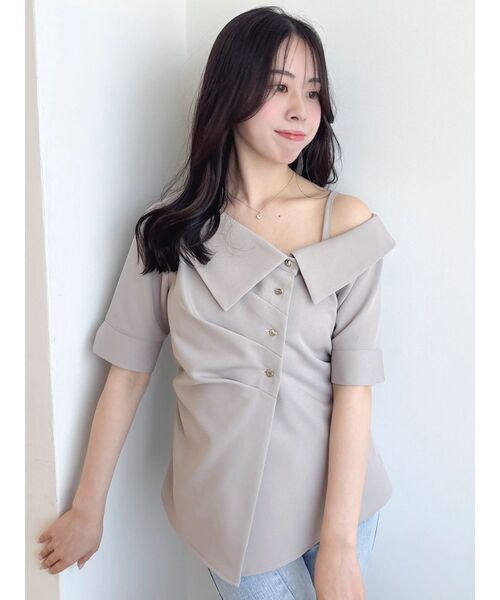 dazzlin（ダズリン）の「デザインカラーワンショルシャツ（シャツ/ブラウス・レディース・ネイビー/オフホワイト/グレー・FREE）」の3枚目の写真