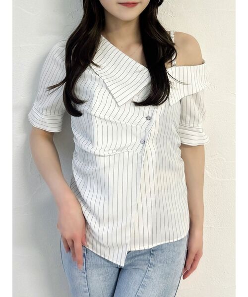 dazzlin（ダズリン）の「デザインカラーワンショルシャツ（シャツ/ブラウス・レディース・ネイビー/オフホワイト/グレー・FREE）」の20枚目の写真