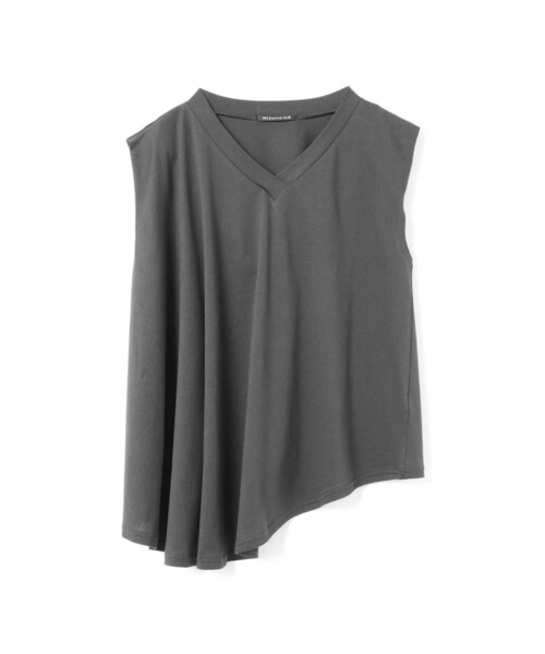 mizuiroind(ミズイロインド)の「mizuiro ind Vネックアシンメトリーノースリーブプルオーバー(Tシャツ/カットソー・レディース・オフホワイト/ライトグレー/ブラック/ブラウン/ネイビー/グレー・FREE)」の4枚目の写真