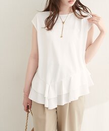 裾口ラッフル切替フレンチスリーブTOPS