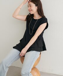 裾口ラッフル切替フレンチスリーブTOPS