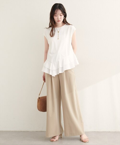natural couture（ナチュラルクチュール）の「裾口ラッフル切替フレンチスリーブTOPS（Tシャツ/カットソー・レディース・サックスブルー/オフホワイト/ブラック・FREE）」の7枚目の写真
