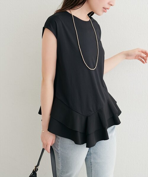 natural couture（ナチュラルクチュール）の「裾口ラッフル切替フレンチスリーブTOPS（Tシャツ/カットソー・レディース・サックスブルー/オフホワイト/ブラック・FREE）」の9枚目の写真