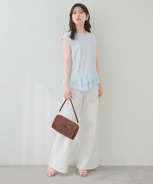 natural couture（ナチュラルクチュール）の「裾口ラッフル切替フレンチスリーブTOPS（Tシャツ/カットソー・レディース・サックスブルー/オフホワイト/ブラック・FREE）」の17枚目の写真
