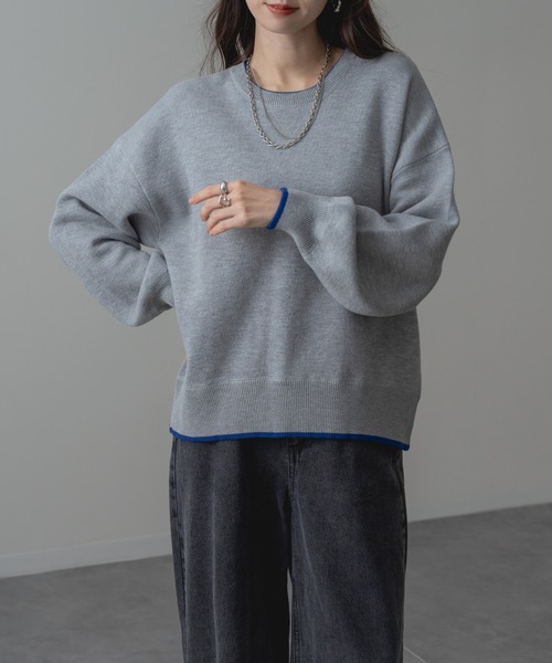 refinedworks(リファインドワークス)の「【refinedworks】配色ライン が目を惹く! スウェット ライク 配色 ライン ニット プルオーバー(ニット/セーター・レディース・レッド/グレー/ネイビー・FREE)」の8枚目の写真