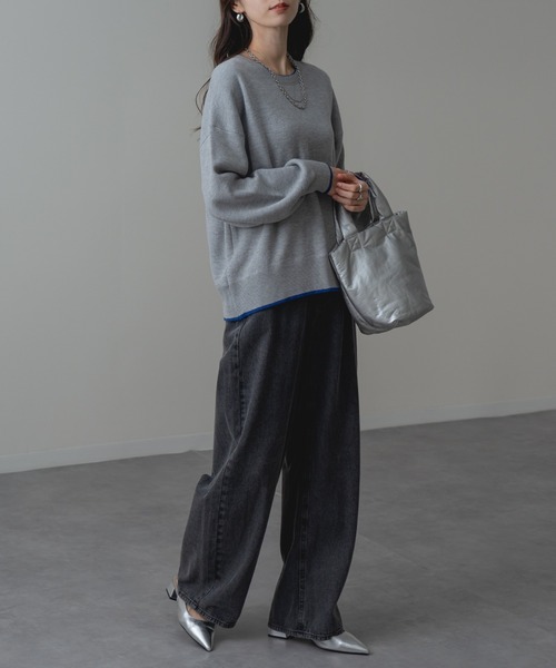 refinedworks(リファインドワークス)の「【refinedworks】配色ライン が目を惹く! スウェット ライク 配色 ライン ニット プルオーバー(ニット/セーター・レディース・レッド/グレー/ネイビー・FREE)」の10枚目の写真