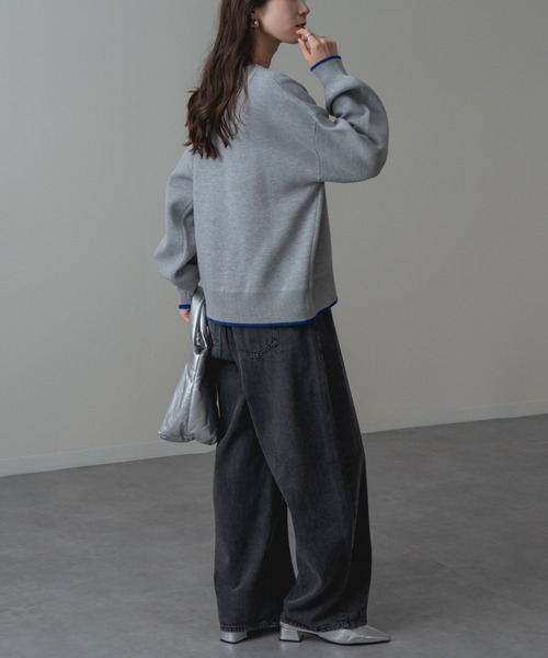 refinedworks(リファインドワークス)の「【refinedworks】配色ライン が目を惹く! スウェット ライク 配色 ライン ニット プルオーバー(ニット/セーター・レディース・レッド/グレー/ネイビー・FREE)」の21枚目の写真