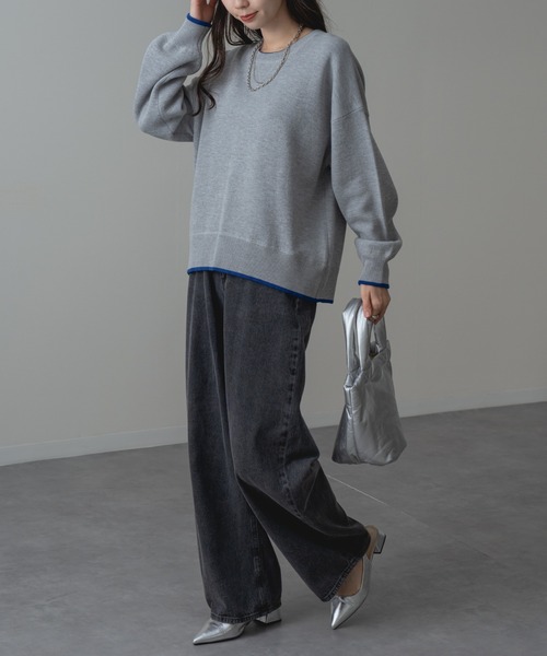 refinedworks(リファインドワークス)の「【refinedworks】配色ライン が目を惹く! スウェット ライク 配色 ライン ニット プルオーバー(ニット/セーター・レディース・レッド/グレー/ネイビー・FREE)」の20枚目の写真